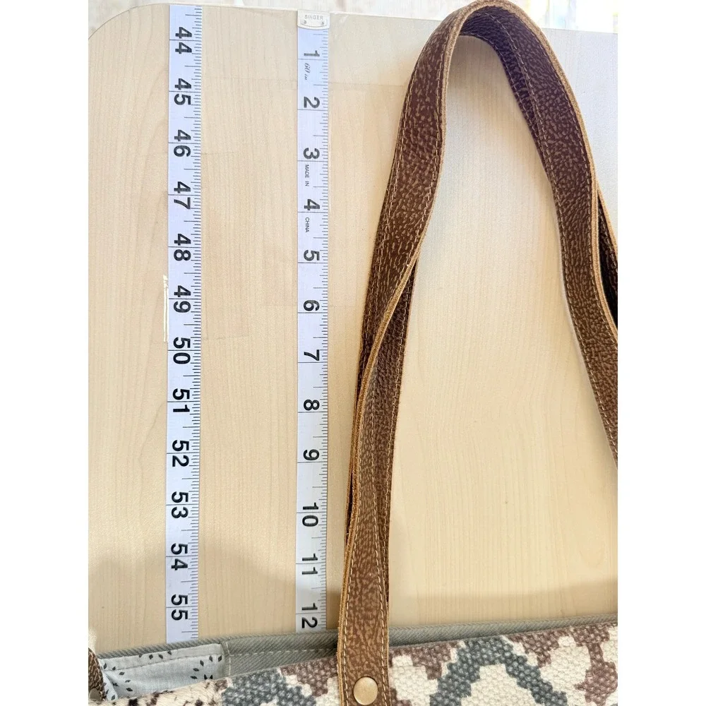 Myrha Large Tote‎ Festival Boho Y2K Upcycled Canvas Leather Brown White Summer